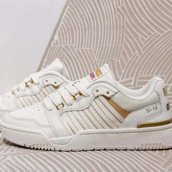 NEW K-Swiss SI-18 Rival Sneakers - Leather Snow White/Gold For Women 253 - Picture 7 of 7